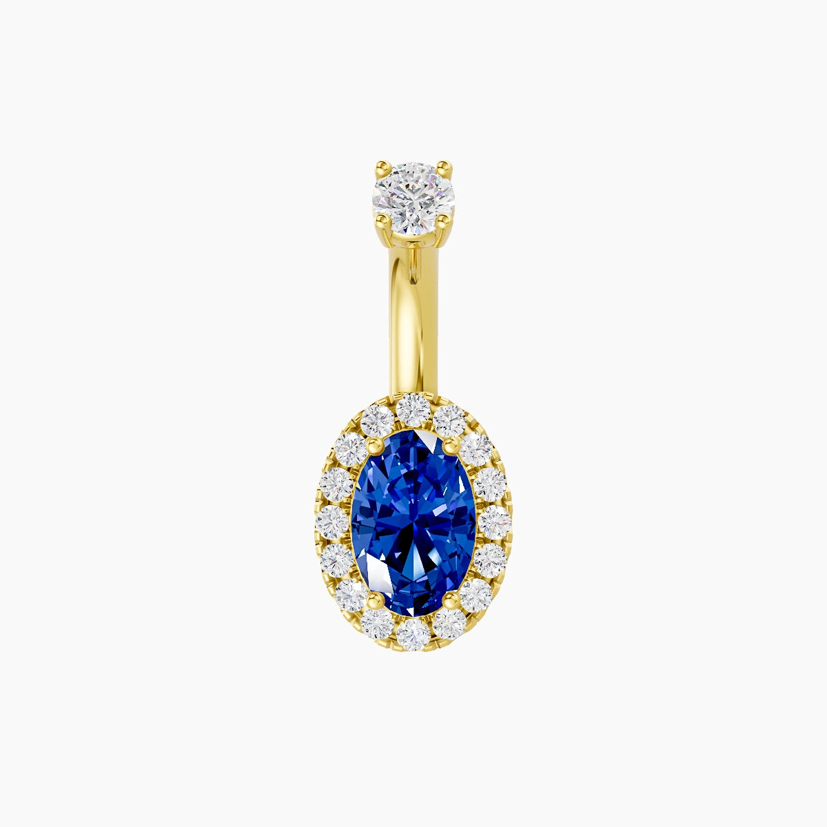 Eirene | 18k Yellow Gold 8.5 mm 6 mm Halo Oval Sapphire & Diamond Belly Piercing