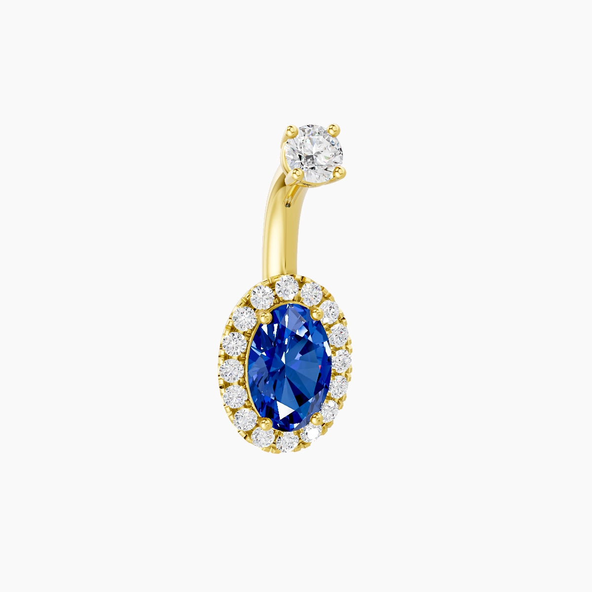 Eirene | 18k Yellow Gold 8.5 mm 6 mm Halo Oval Sapphire & Diamond Belly Piercing