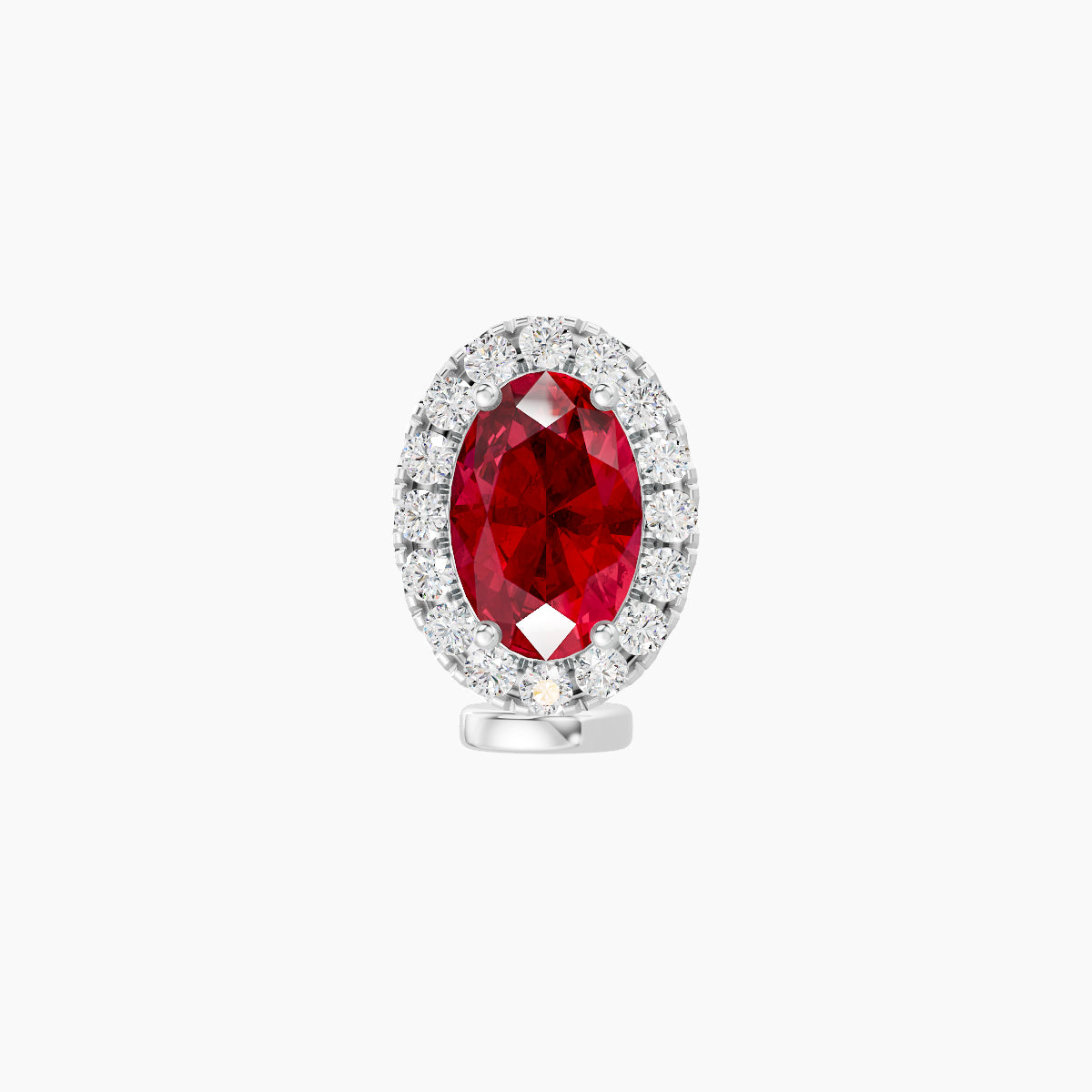 Eirene | 18k White Gold 6 mm 8.5 mm Halo Oval Ruby & Diamond Floating Navel Piercing