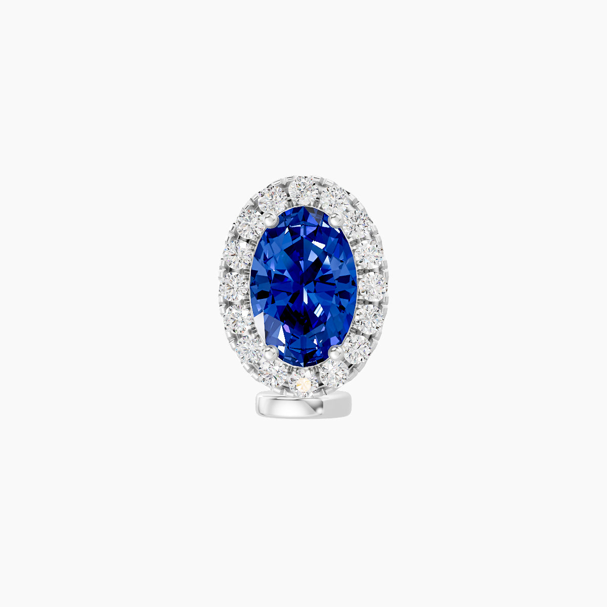 Eirene | 18k White Gold 6 mm 8.5 mm Halo Oval Sapphire & Diamond Floating Navel Piercing