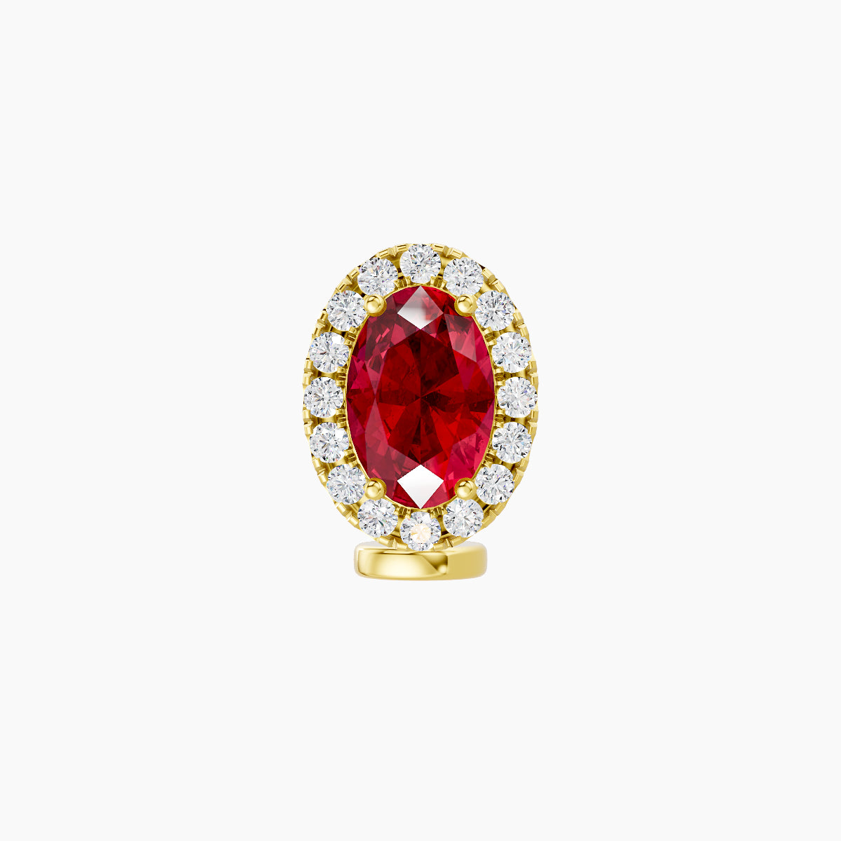 Eirene | 18k Yellow Gold 6 mm 8.5 mm Halo Oval Ruby & Diamond Floating Navel Piercing
