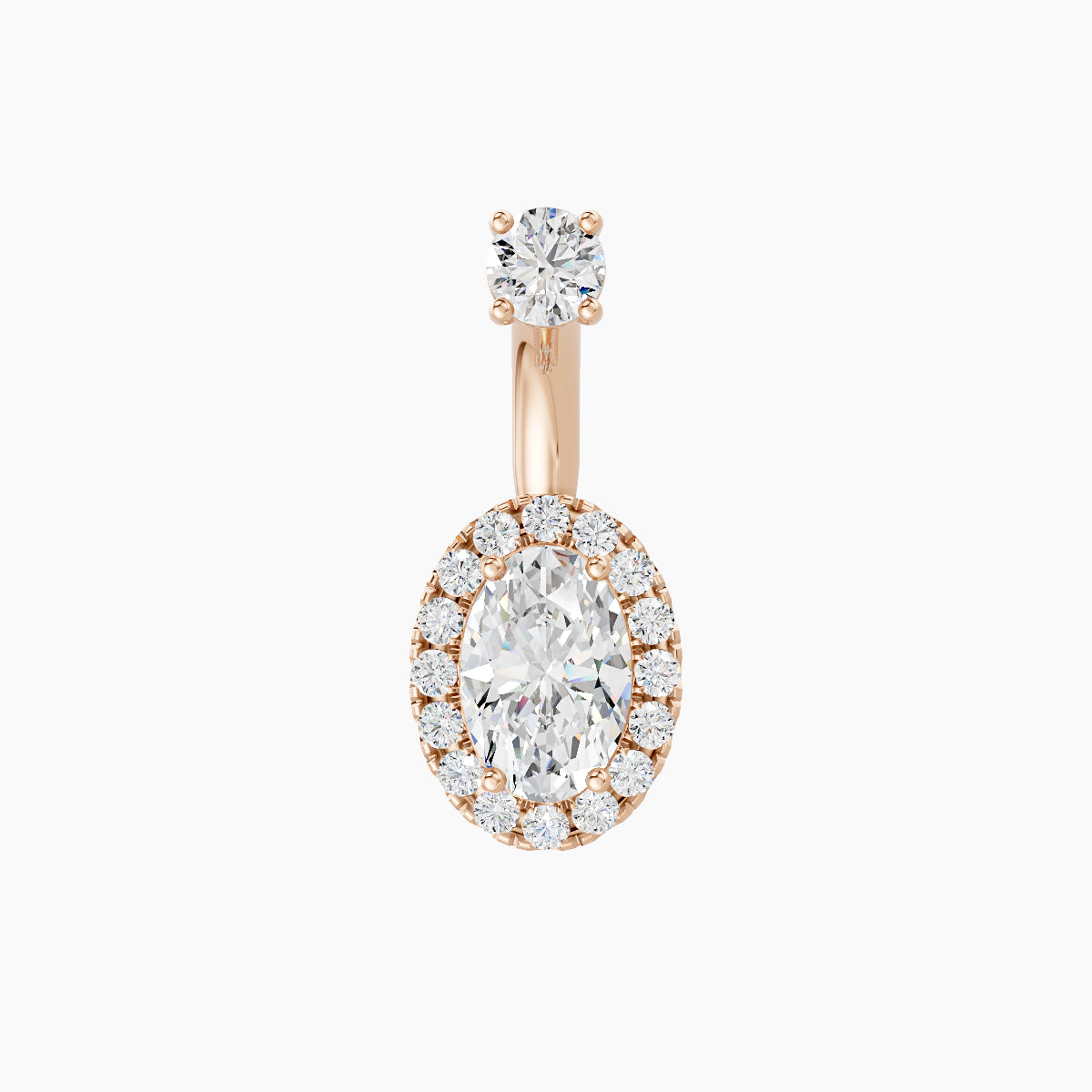 Eirene | 18k Rose Gold 8.5 mm 6 mm Halo Oval Diamond Navel Piercing