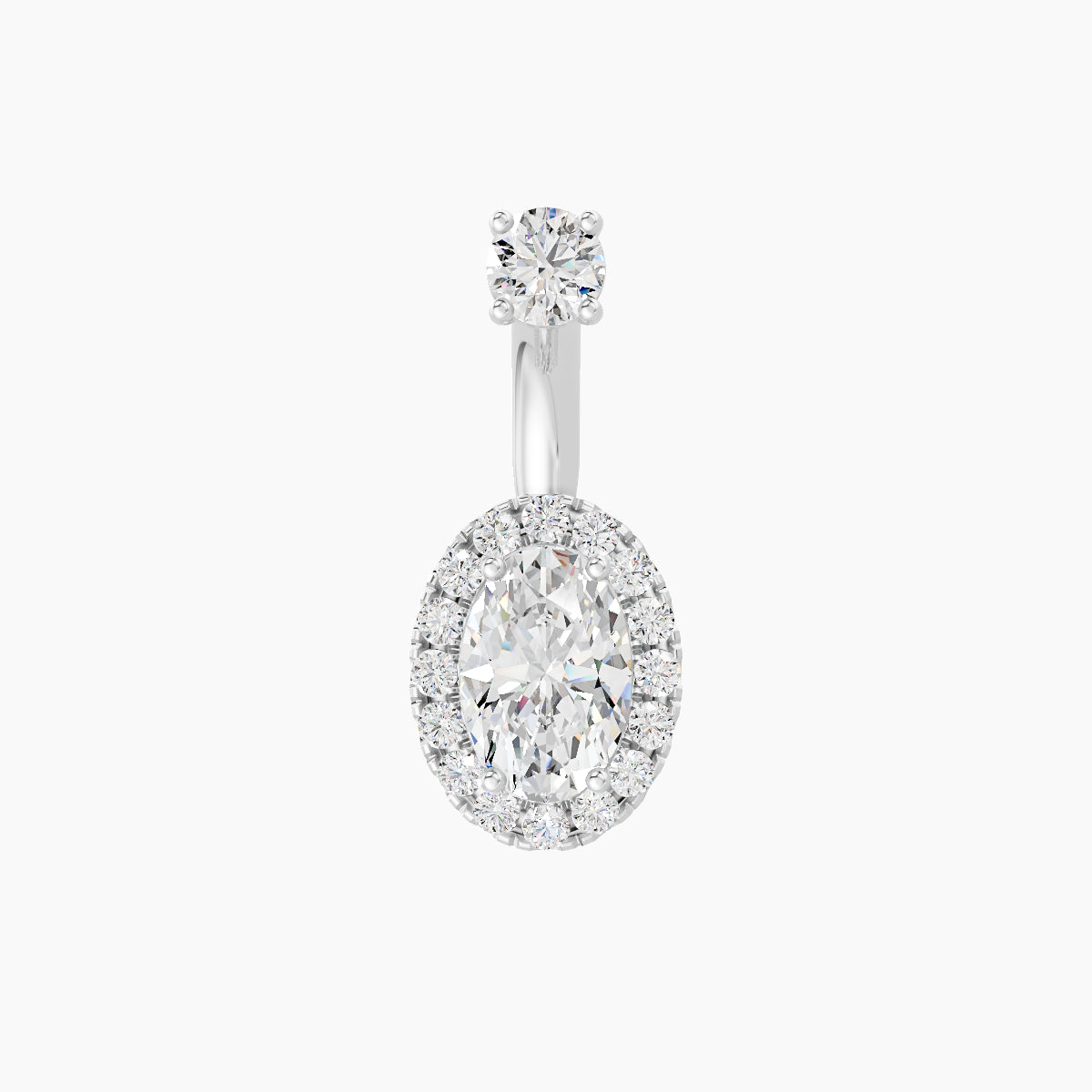 Eirene | 18k White Gold 8.5 mm 6 mm Halo Oval Diamond Navel Piercing