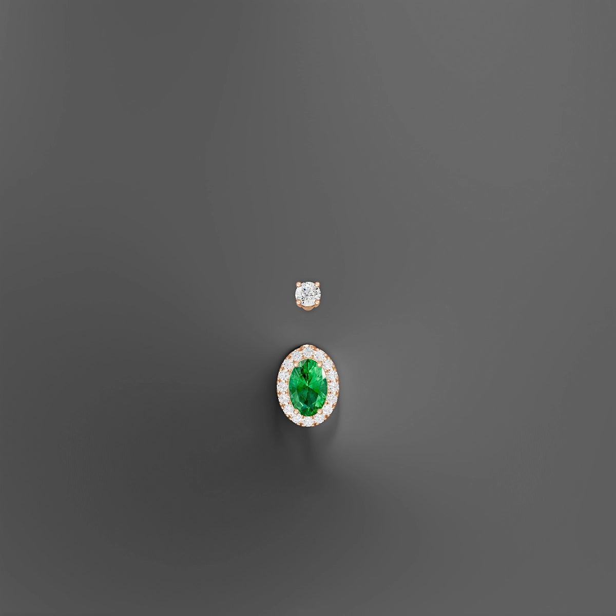Eirene | 18k Rose Gold 8.5 mm 8 mm Halo Oval Emerald & Diamond Belly Piercing