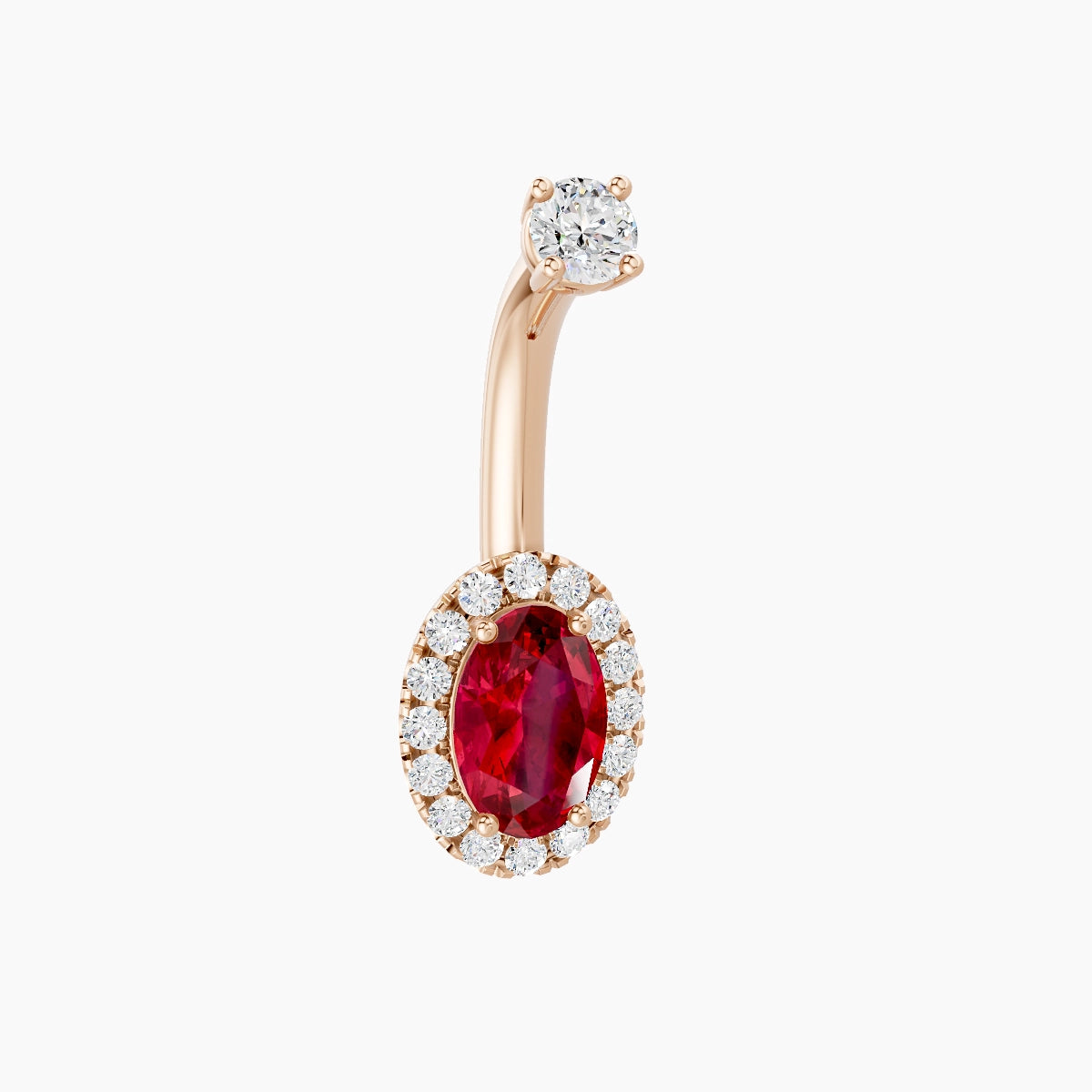 Eirene | 18k Rose Gold 8.5 mm 8 mm Halo Oval Ruby & Diamond Belly Piercing