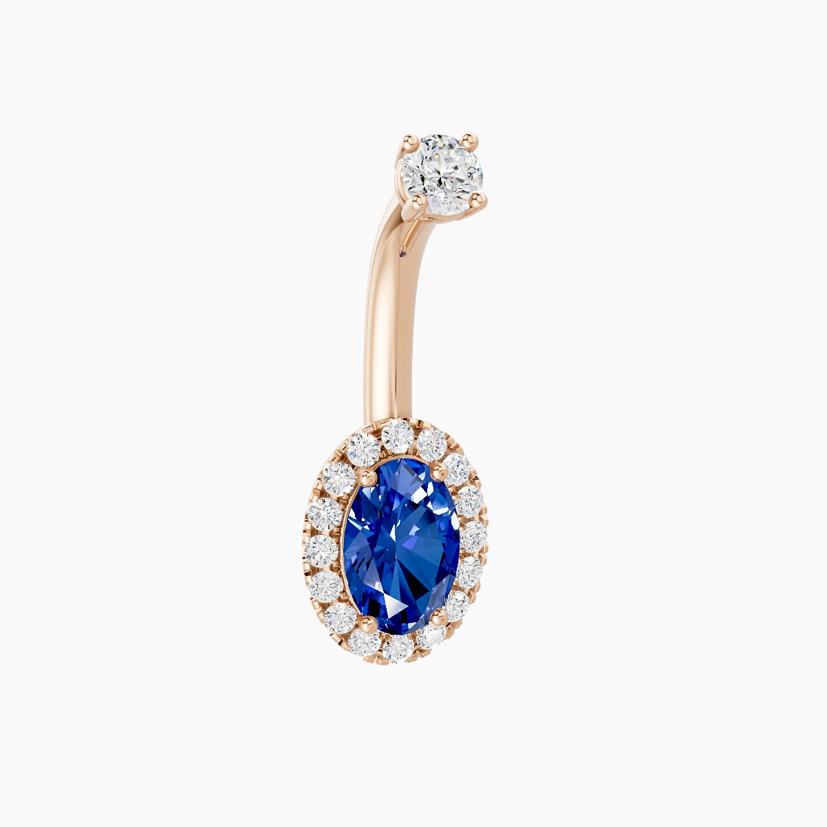 Eirene | 18k Rose Gold 8.5 mm 8 mm Halo Oval Sapphire & Diamond Belly Piercing