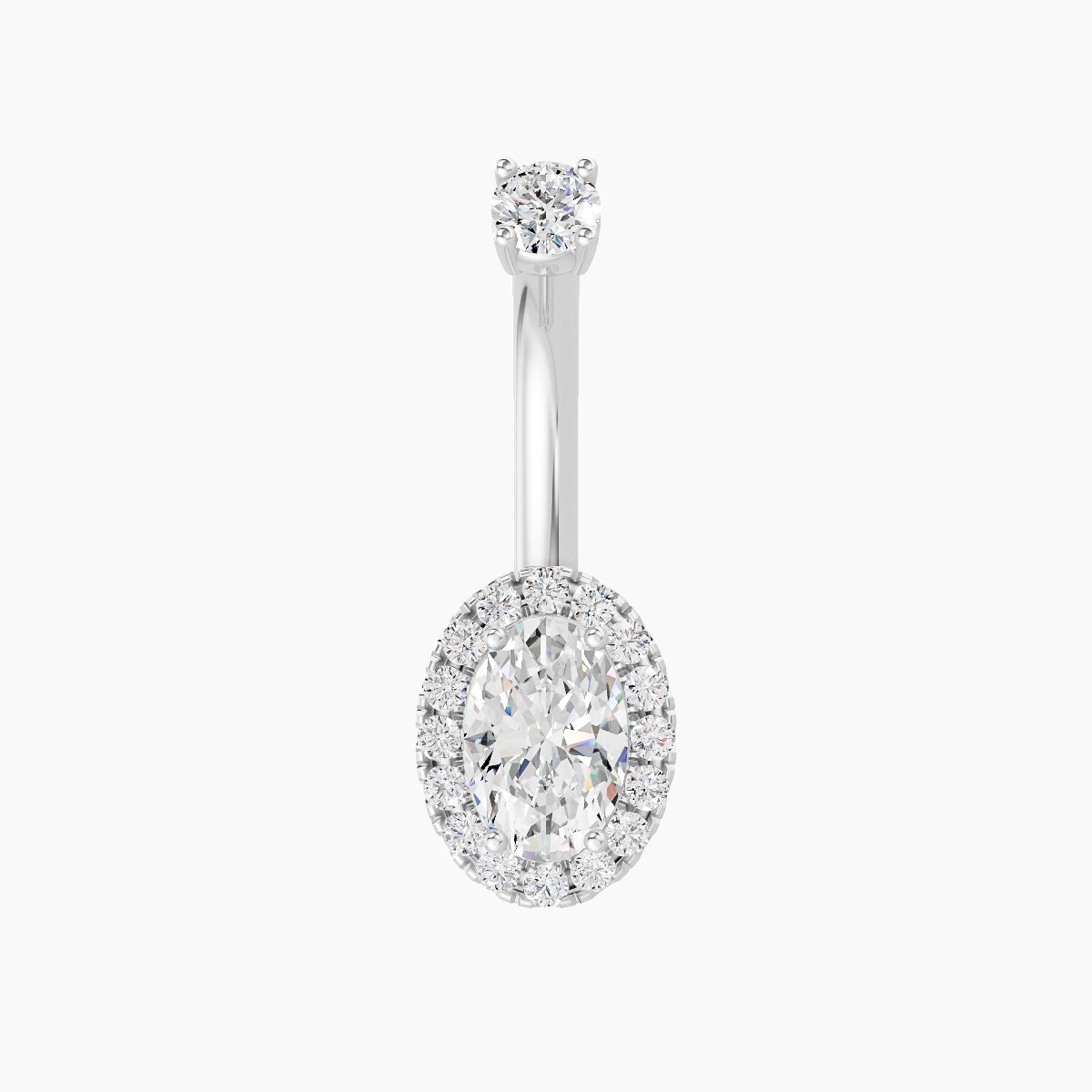 Eirene | 18k White Gold 8.5 mm 8 mm Halo Oval Diamond Belly Piercing