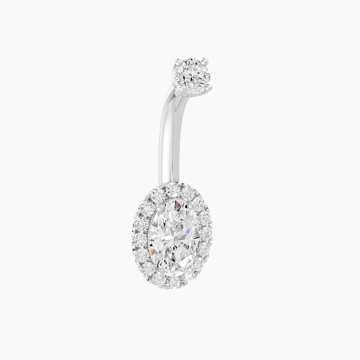 Eirene | 18k White Gold 8.5 mm 8 mm Halo Oval Diamond Belly Piercing