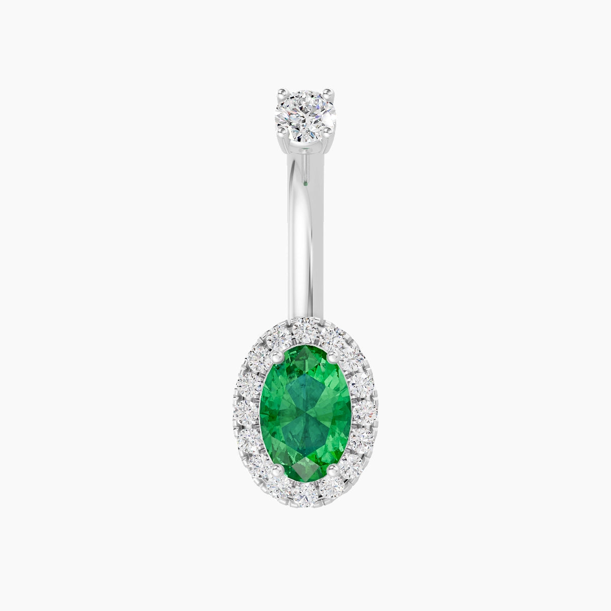 Eirene | 18k White Gold 8.5 mm 8 mm Halo Oval Emerald & Diamond Belly Piercing