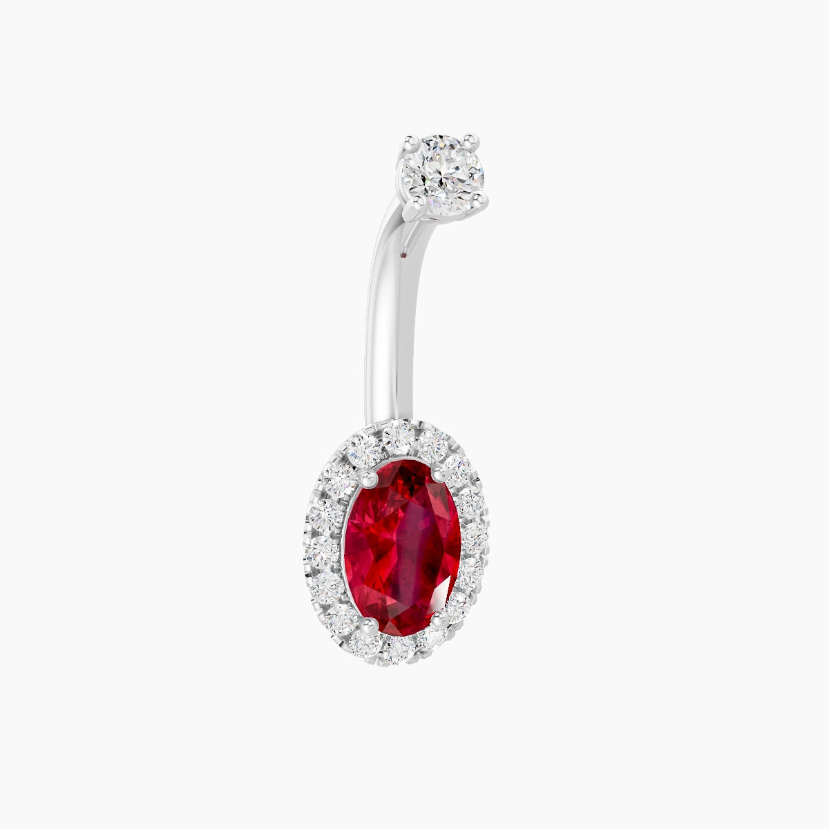 Eirene | 18k White Gold 8.5 mm 8 mm Halo Oval Ruby & Diamond Belly Piercing