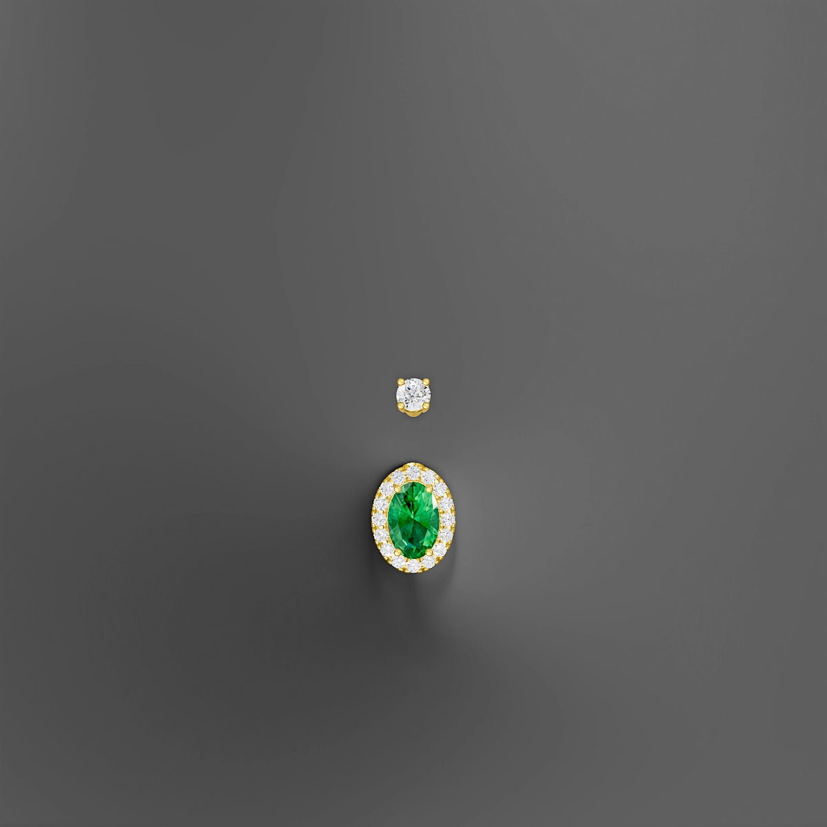 Eirene | 18k Yellow Gold 8.5 mm 8 mm Halo Oval Emerald & Diamond Belly Piercing