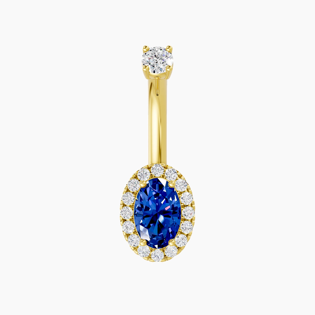 Eirene | 18k Yellow Gold 8.5 mm 8 mm Halo Oval Sapphire & Diamond Belly Piercing