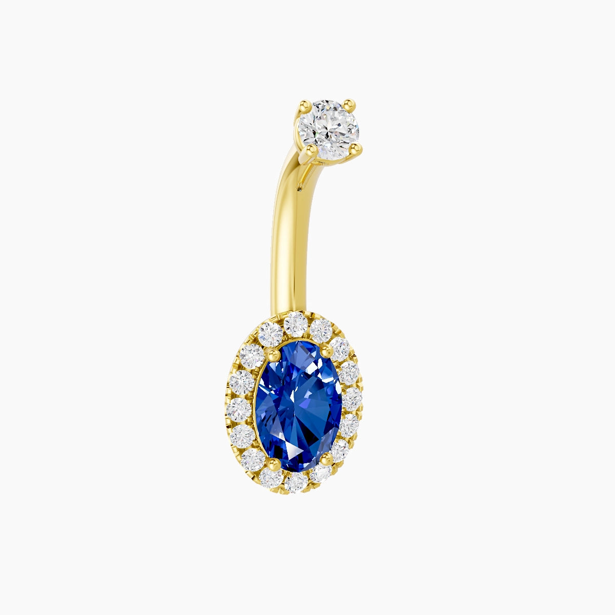 Eirene | 18k Yellow Gold 8.5 mm 8 mm Halo Oval Sapphire & Diamond Belly Piercing