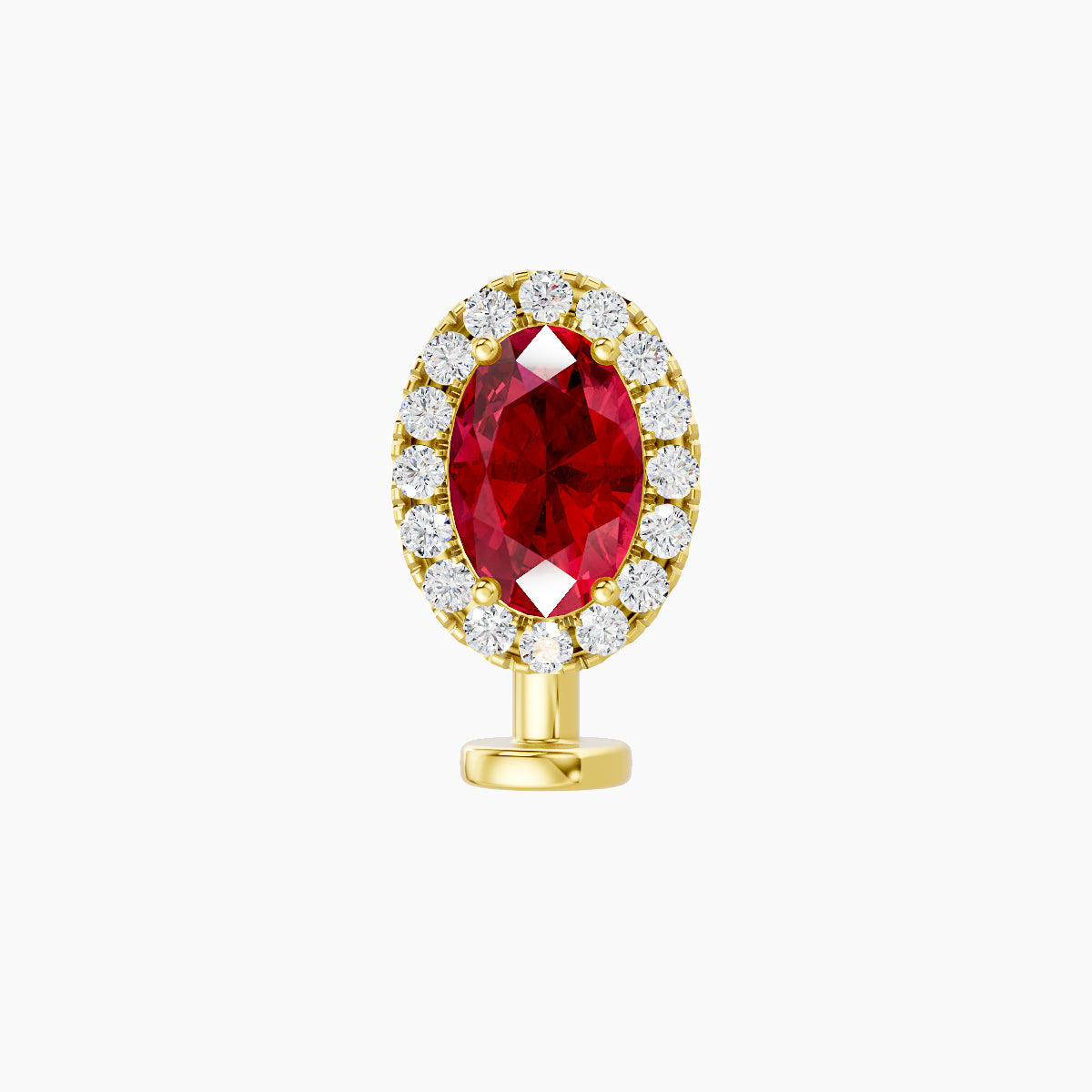Eirene | 18k Yellow Gold 8 mm 8.5 mm Halo Oval Ruby & Diamond Floating Navel Piercing