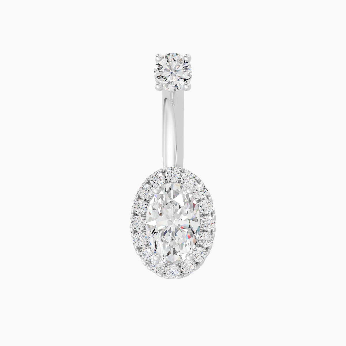 Eirene | 18k White Gold 8.5 mm 8 mm Halo Oval Diamond Navel Piercing