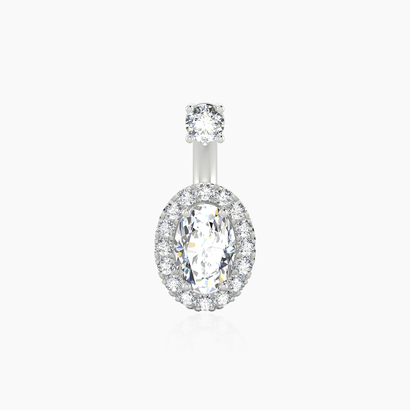 Eirene | 18k White Gold 8 mm 9 mm Halo Oval Diamond Navel Piercing