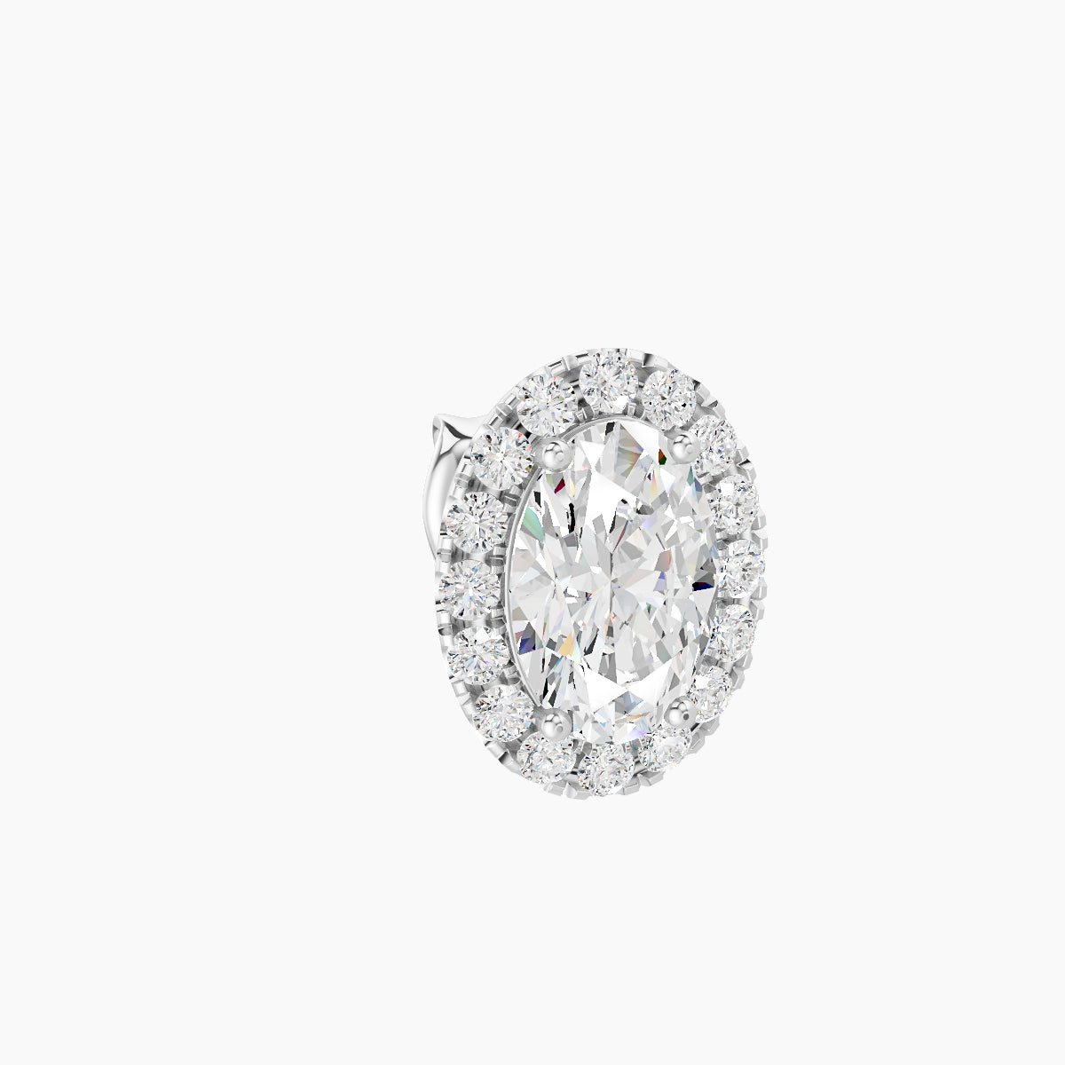 Eirene | 18k White Gold 8.5 mm Halo Oval Diamond Earring