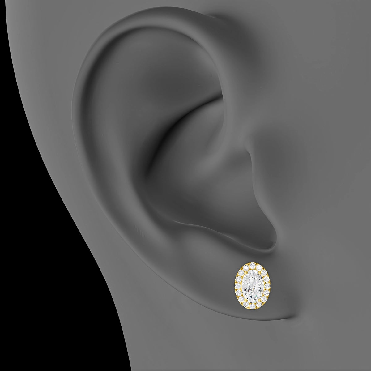 Eirene | 18k Yellow Gold 8.5 mm Halo Oval Diamond Earring