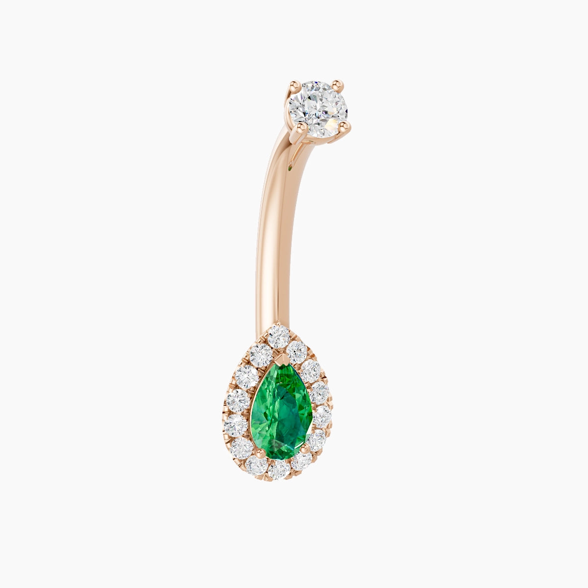 Eirene | 18k Rose Gold 8 mm 10 mm Halo Pear Emerald & Diamond Belly Piercing