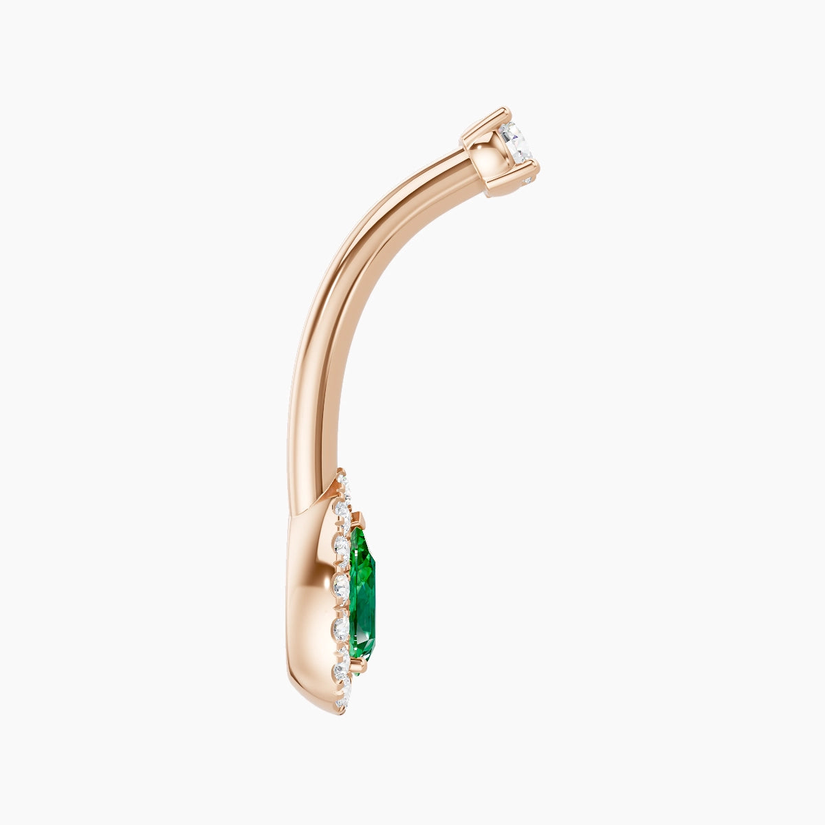 Eirene | 18k Rose Gold 8 mm 10 mm Halo Pear Emerald & Diamond Belly Piercing