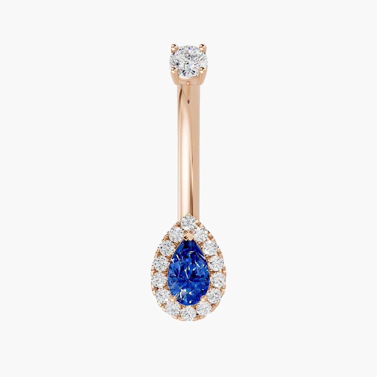 Eirene | 18k Rose Gold 8 mm 10 mm Halo Pear Sapphire & Diamond Belly Piercing