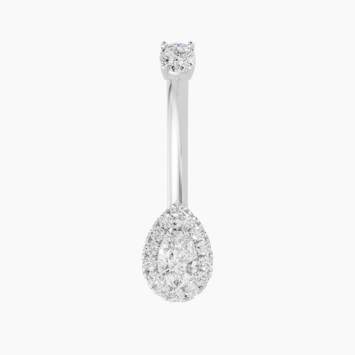 Eirene | 18k White Gold 8 mm 10 mm Halo Pear Diamond Belly Piercing
