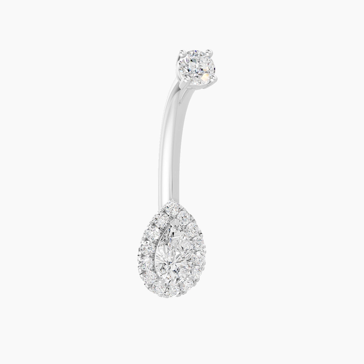 Eirene | 18k White Gold 8 mm 10 mm Halo Pear Diamond Belly Piercing