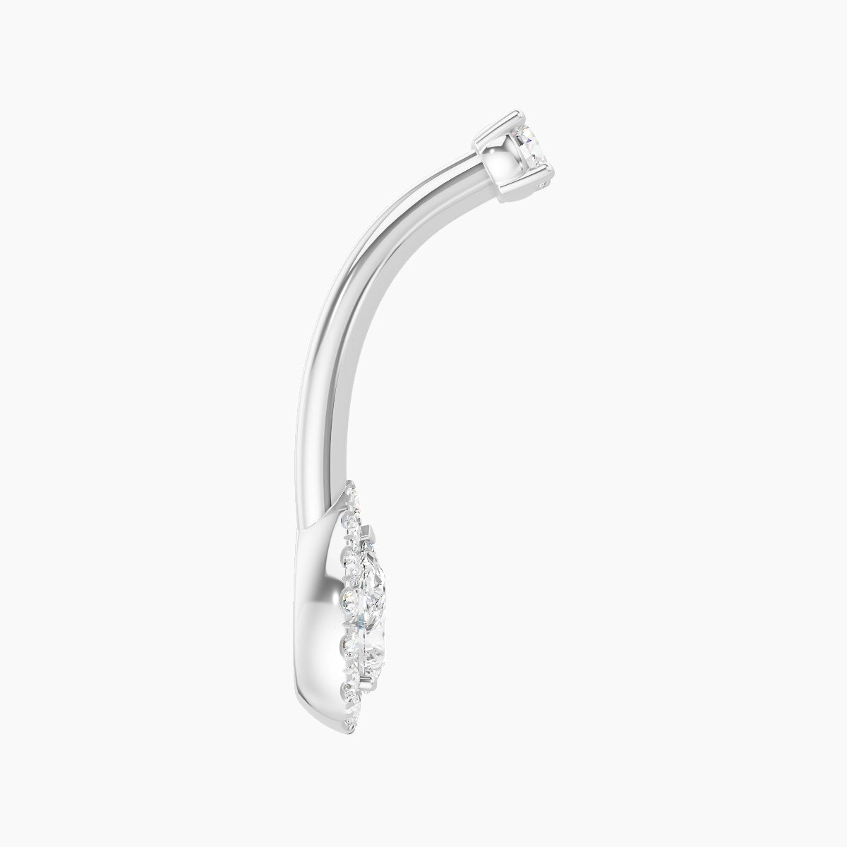 Eirene | 18k White Gold 8 mm 10 mm Halo Pear Diamond Belly Piercing