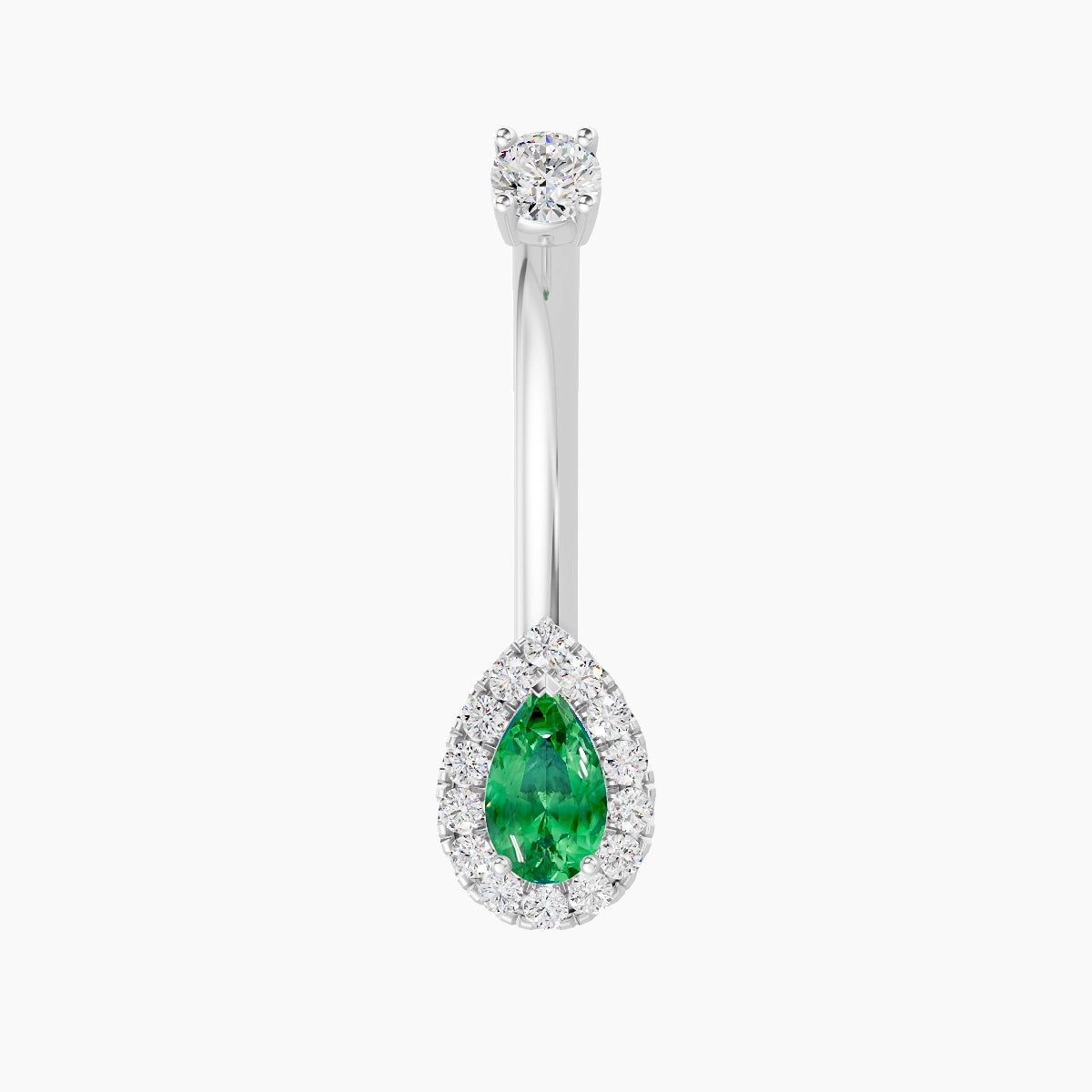 Eirene | 18k White Gold 8 mm 10 mm Halo Pear Emerald & Diamond Belly Piercing