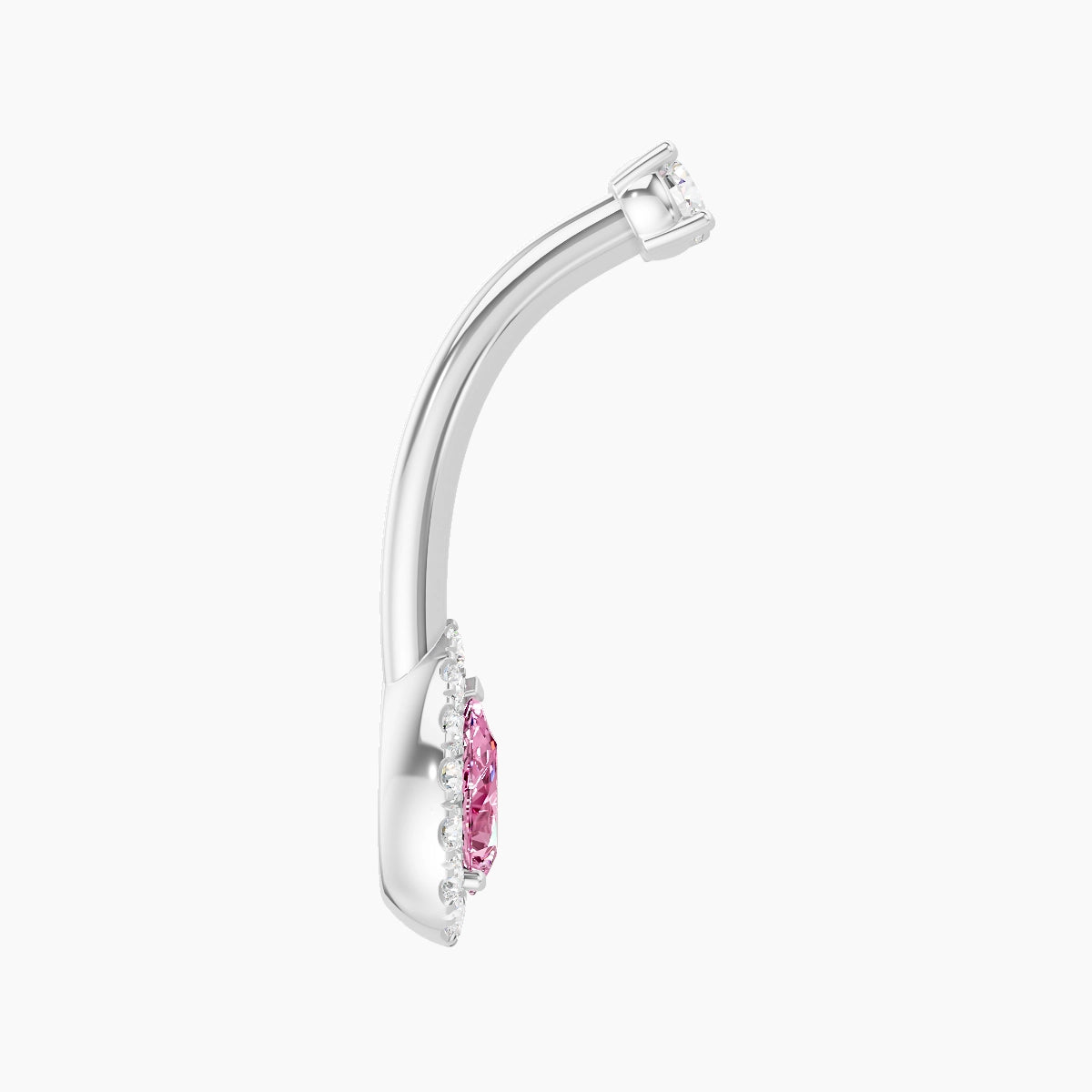 Eirene | 18k White Gold 8 mm 10 mm Halo Pear Pink Sapphire & Diamond Belly Piercing