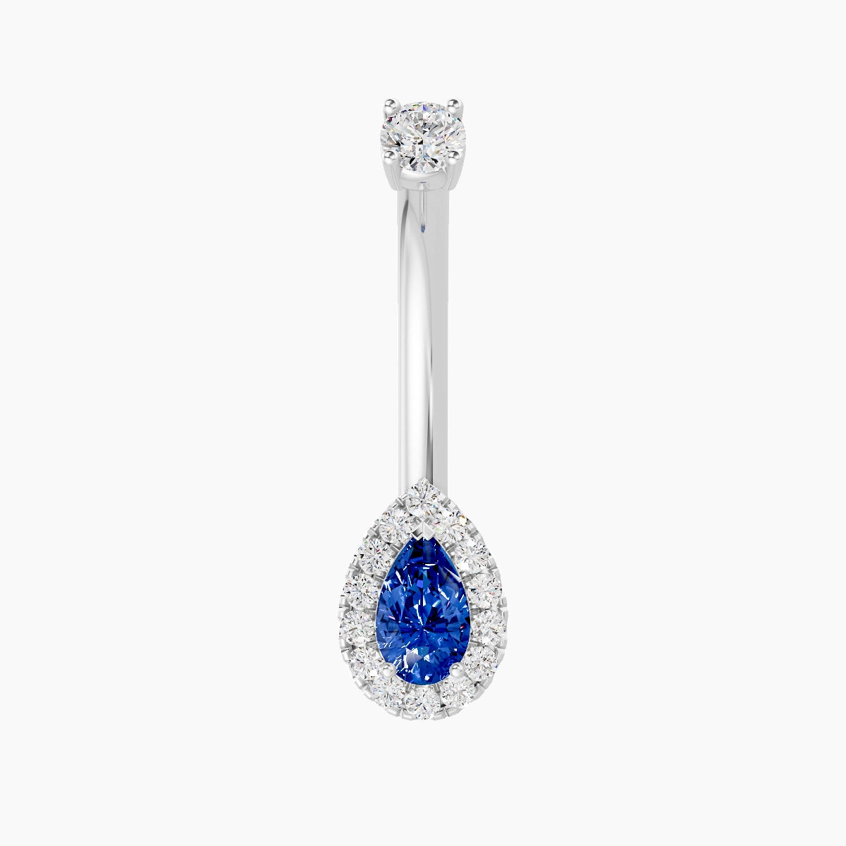 Eirene | 18k White Gold 8 mm 10 mm Halo Pear Sapphire & Diamond Belly Piercing