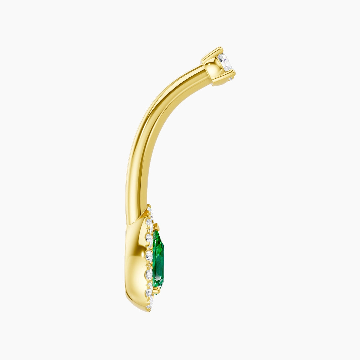 Eirene | 18k Yellow Gold 8 mm 10 mm Halo Pear Emerald & Diamond Belly Piercing
