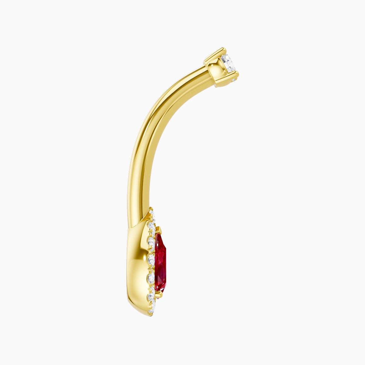 Eirene | 18k Yellow Gold 8 mm 10 mm Halo Pear Ruby & Diamond Belly Piercing