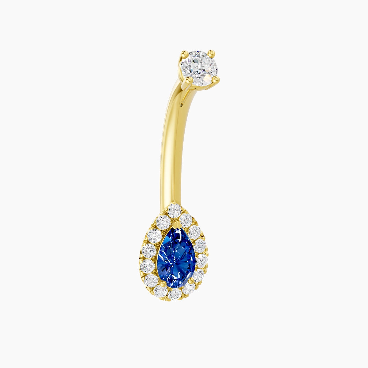 Eirene | 18k Yellow Gold 8 mm 10 mm Halo Pear Sapphire & Diamond Belly Piercing