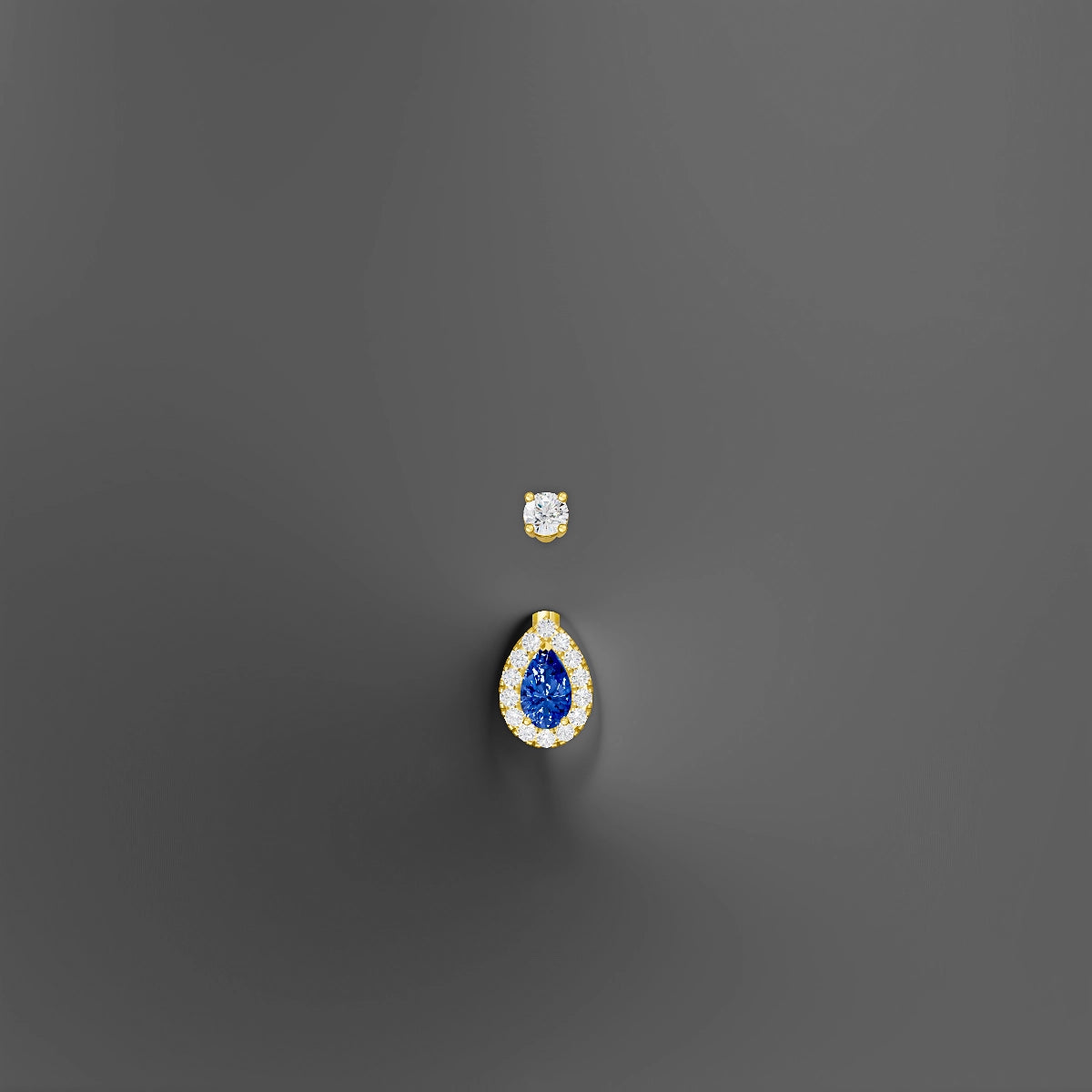 Eirene | 18k Yellow Gold 8 mm 10 mm Halo Pear Sapphire & Diamond Belly Piercing