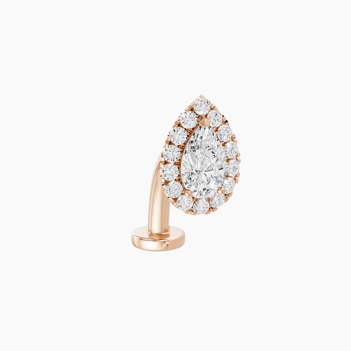 Eirene | 18k Rose Gold 8.5 mm 10 mm Halo Pear Diamond Floating Navel Piercing