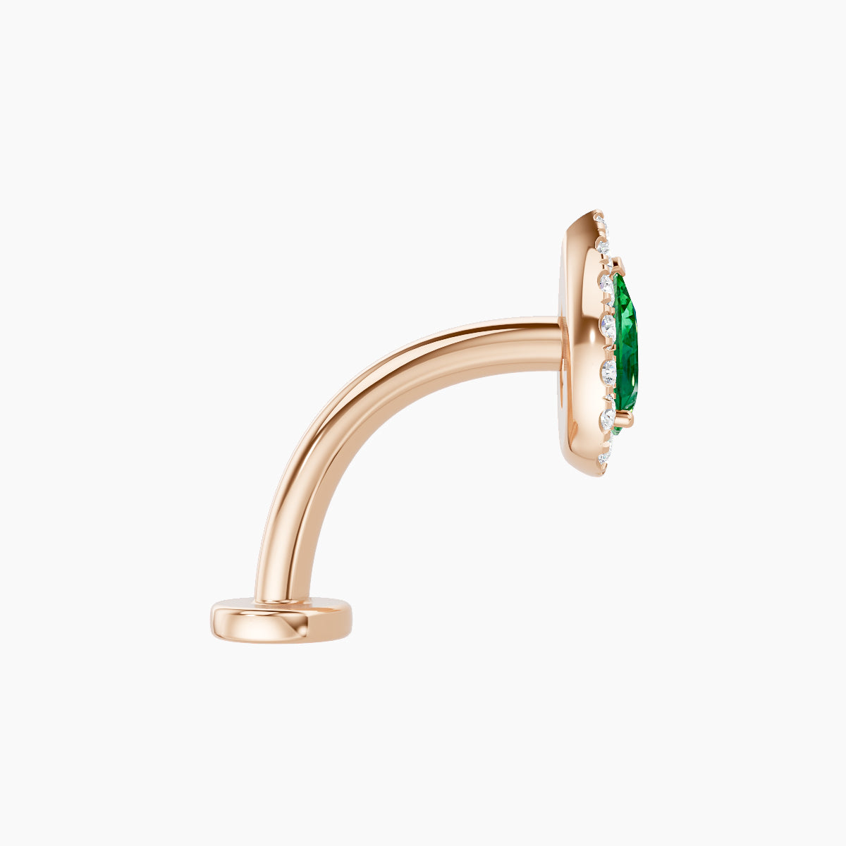 Eirene | 18k Rose Gold 10 mm 8.5 mm Halo Pear Emerald & Diamond Floating Navel Piercing