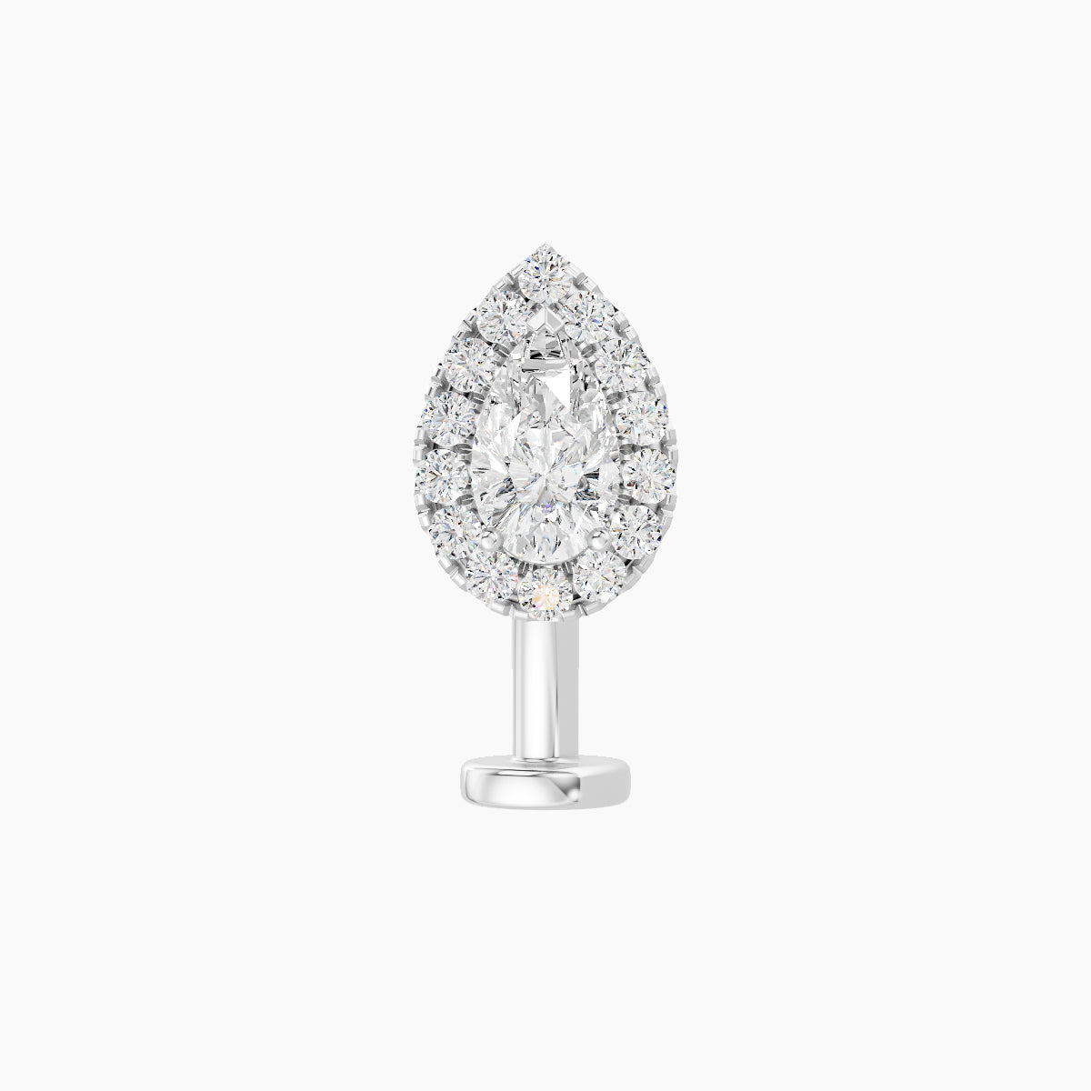Eirene | 18k White Gold 8.5 mm 10 mm Halo Pear Diamond Floating Navel Piercing
