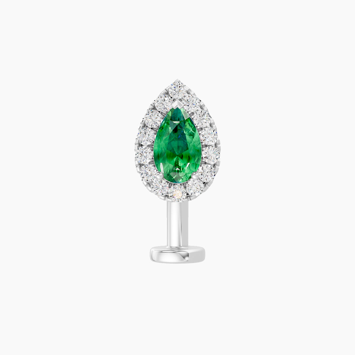 Eirene | 18k White Gold 10 mm 8.5 mm Halo Pear Emerald & Diamond Floating Navel Piercing