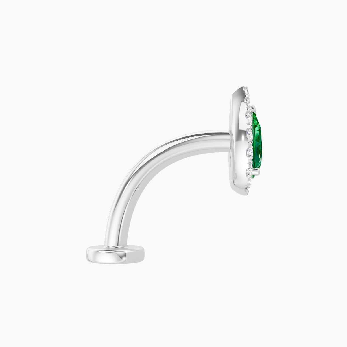 Eirene | 18k White Gold 10 mm 8.5 mm Halo Pear Emerald & Diamond Floating Navel Piercing