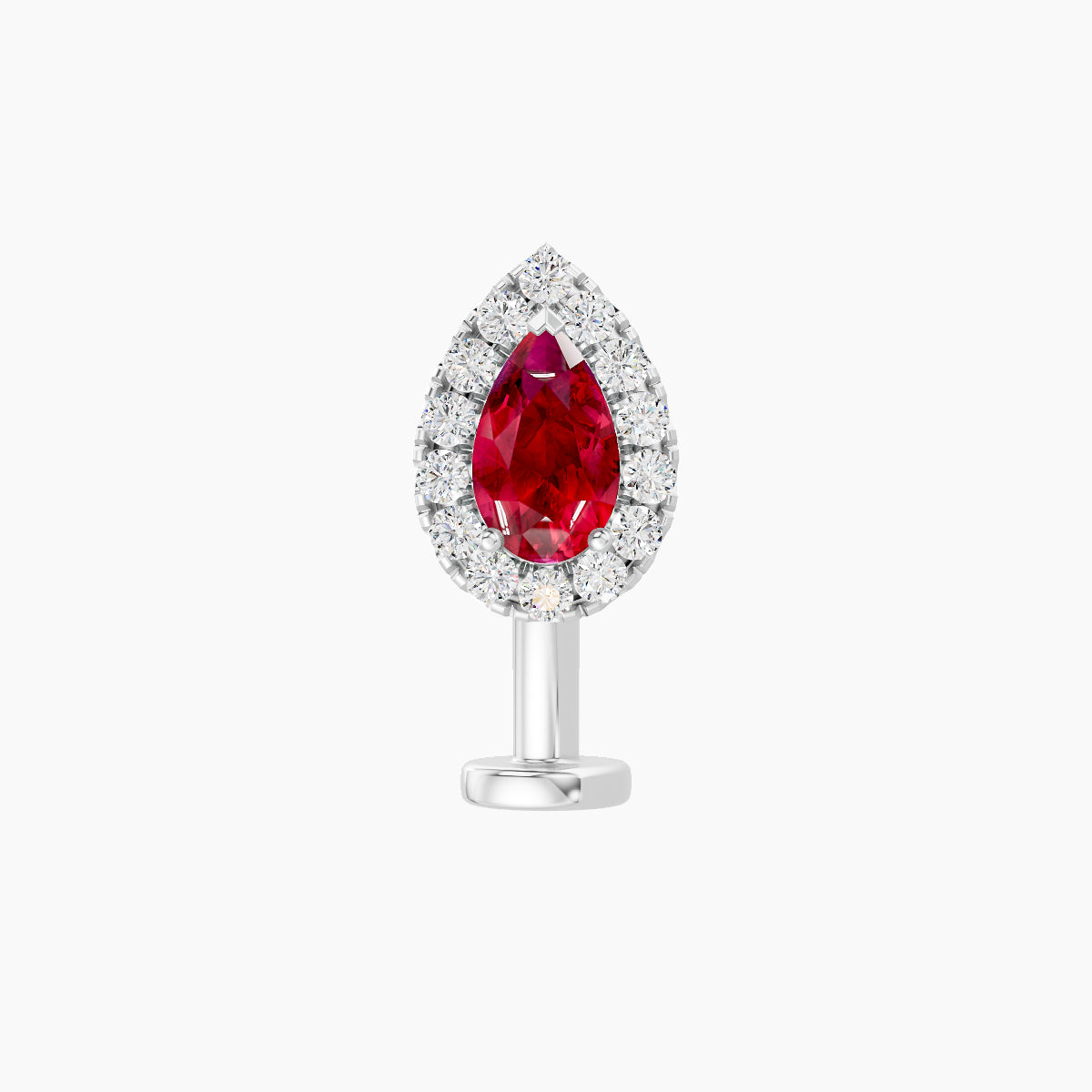 Eirene | 18k White Gold 10 mm 8.5 mm Halo Pear Ruby & Diamond Floating Navel Piercing