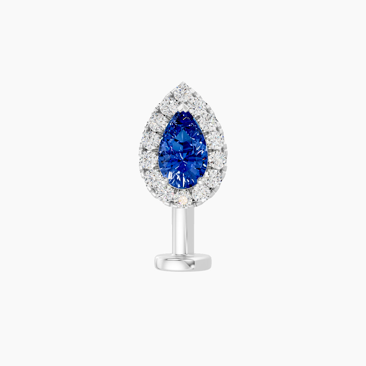 Eirene | 18k White Gold 10 mm 8.5 mm Halo Pear Sapphire & Diamond Floating Navel Piercing