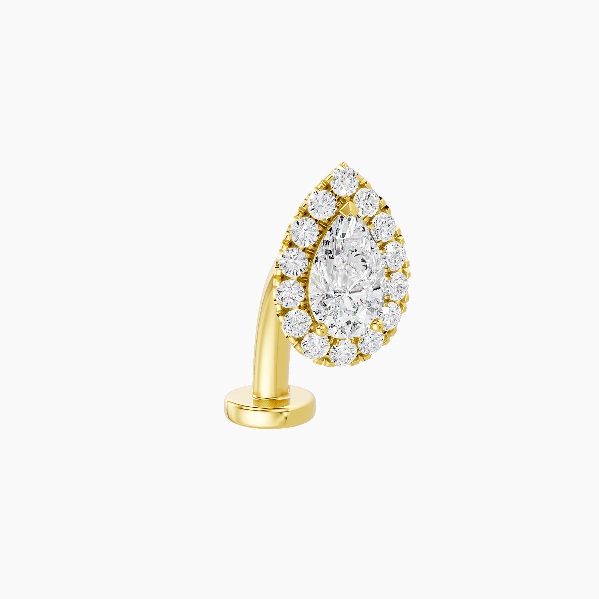 Eirene | 18k Yellow Gold 8.5 mm 10 mm Halo Pear Diamond Floating Navel Piercing