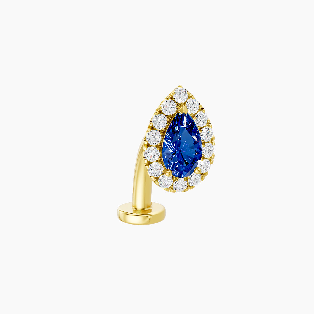 Eirene | 18k Yellow Gold 10 mm 8.5 mm Halo Pear Sapphire & Diamond Floating Navel Piercing