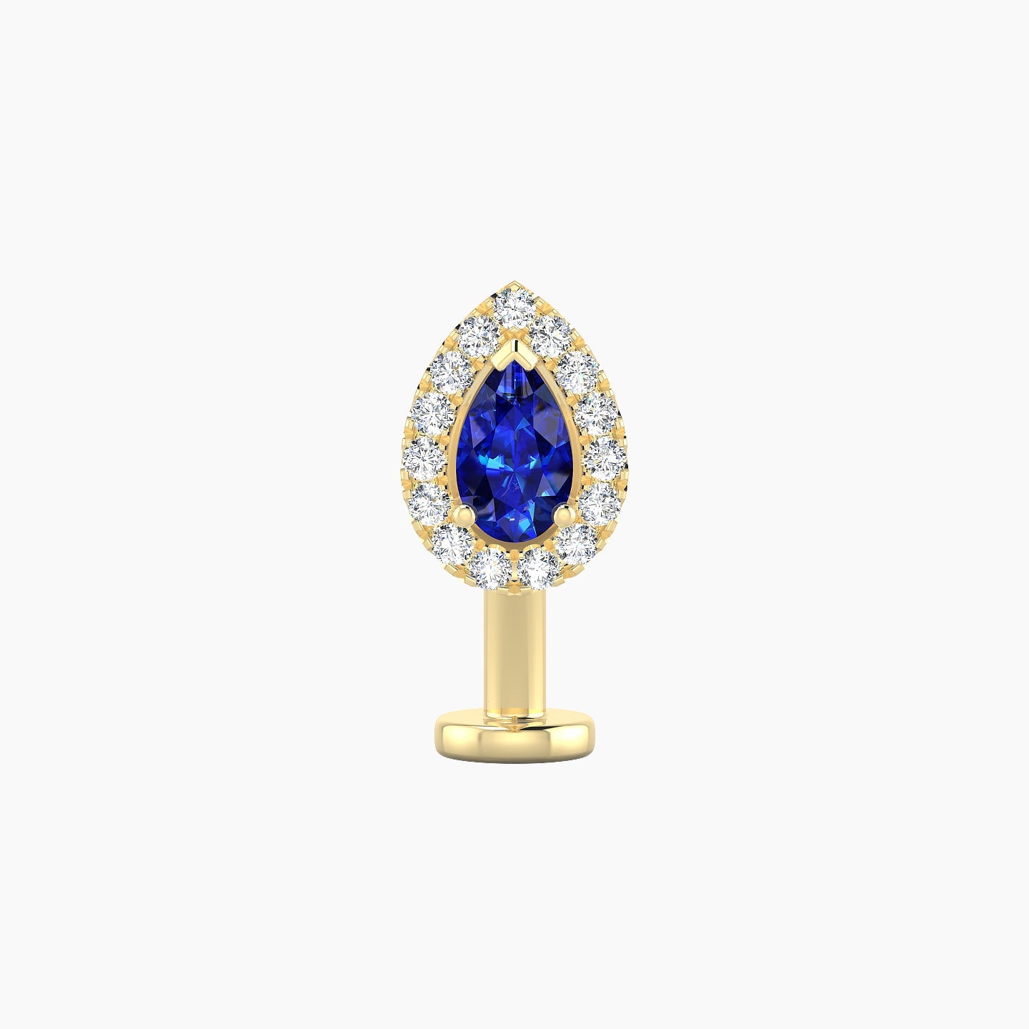 Eirene | 18k Yellow Gold 10 mm 8.5 mm Halo Pear Sapphire & Diamond Floating Navel Piercing