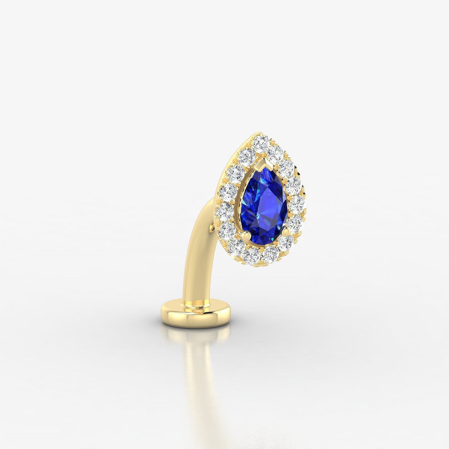 Eirene | 18k Yellow Gold 10 mm 8.5 mm Halo Pear Sapphire & Diamond Floating Navel Piercing