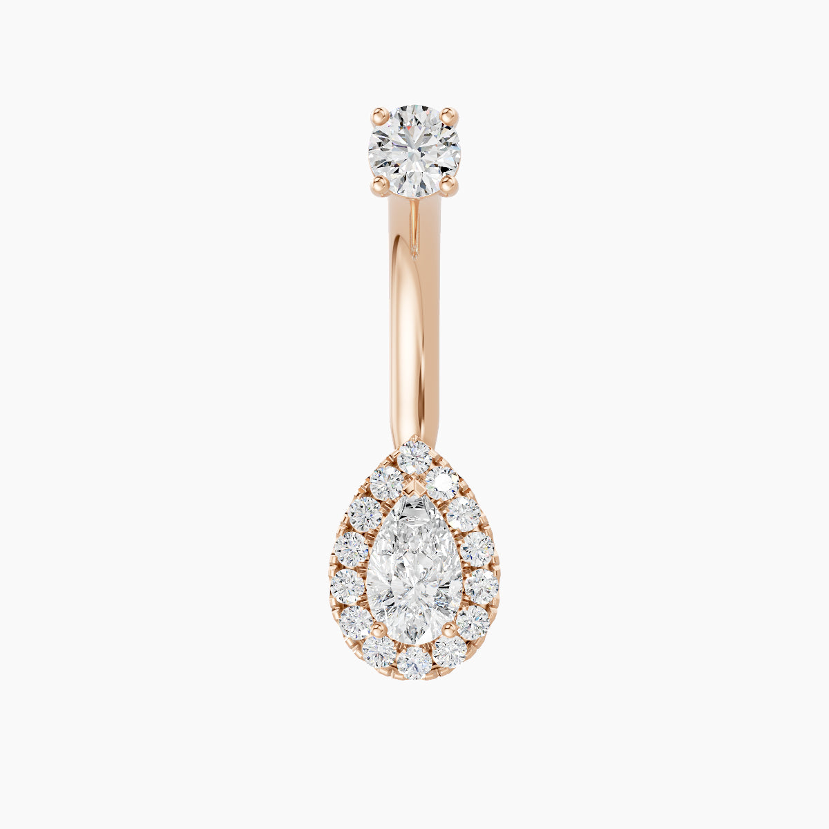 Eirene | 18k Rose Gold 8.5 mm 10 mm Halo Pear Diamond Navel Piercing