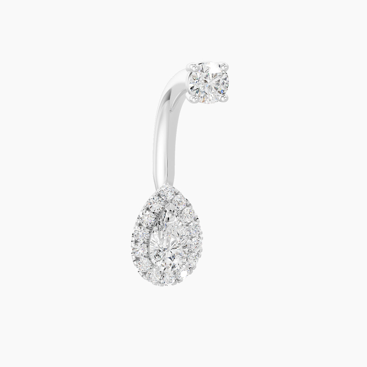 Eirene | 18k White Gold 8.5 mm 10 mm Halo Pear Diamond Navel Piercing
