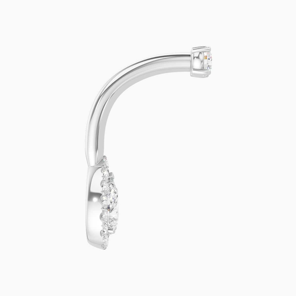 Eirene | 18k White Gold 8.5 mm 10 mm Halo Pear Diamond Navel Piercing