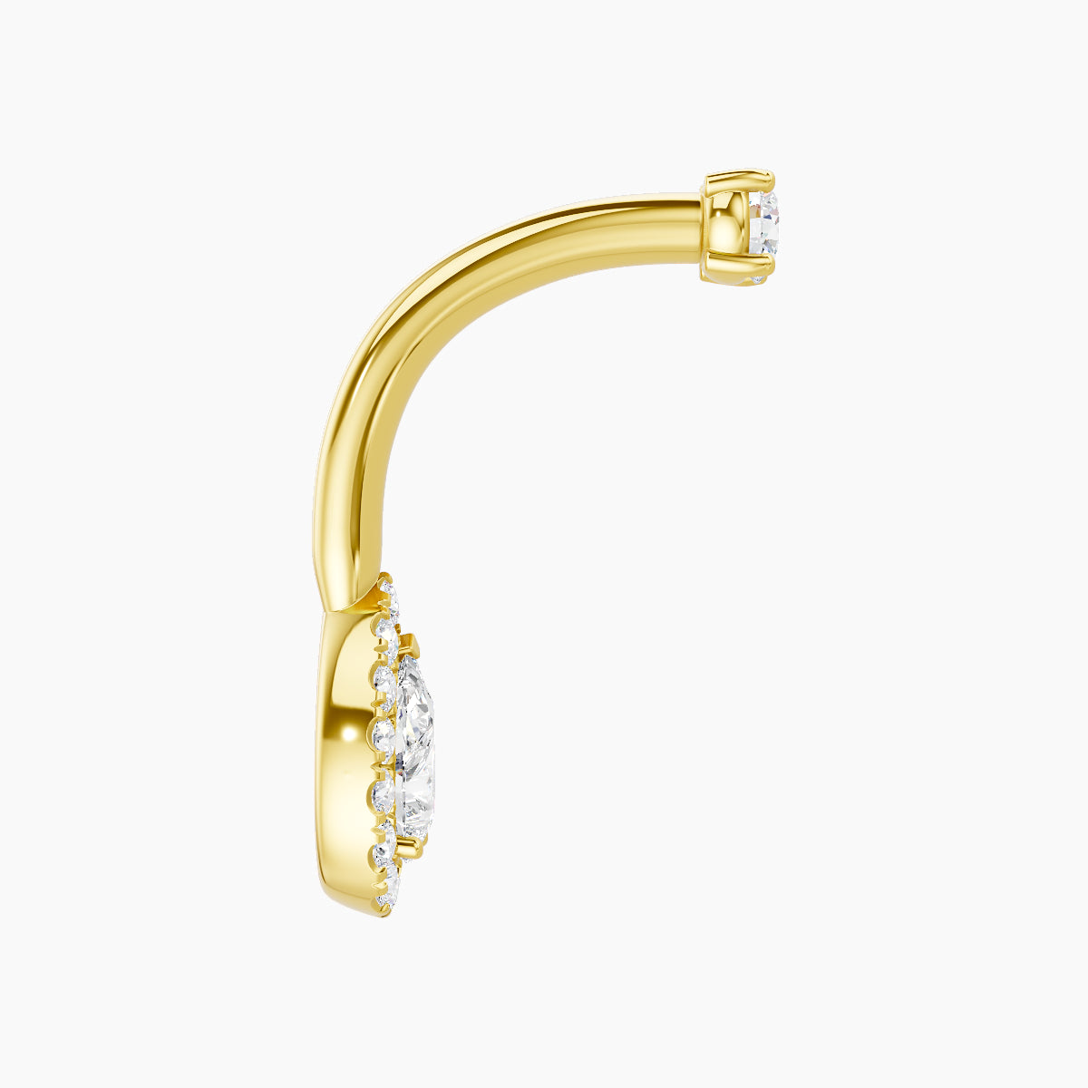 Eirene | 18k Yellow Gold 8.5 mm 10 mm Halo Pear Diamond Navel Piercing